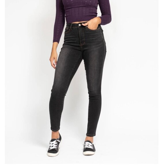 NEW Judy Blue High Waist Tummy Control Skinny Jeans Black Wash Women's Size 7/28 - Picture 1 of 10